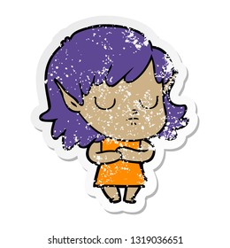 distressed sticker of a cartoon elf girl