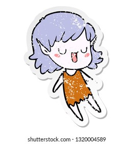 distressed sticker of a cartoon elf girl