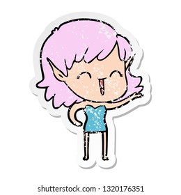 distressed sticker of a cartoon elf girl
