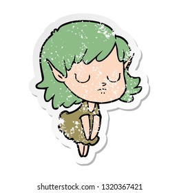 distressed sticker of a cartoon elf girl