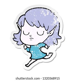 distressed sticker of a cartoon elf girl