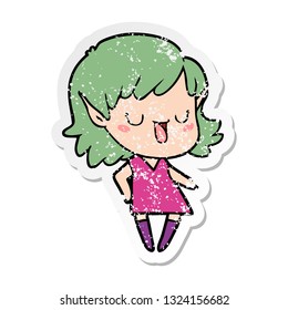 distressed sticker of a cartoon elf girl