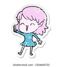 distressed sticker of a cartoon elf girl