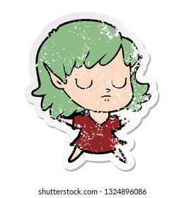distressed sticker of a cartoon elf girl