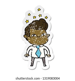 distressed sticker of a cartoon excited man
