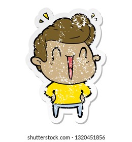 distressed sticker of a cartoon excited man
