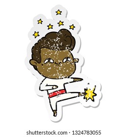 distressed sticker of a cartoon excited man