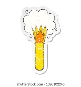 distressed sticker of a cartoon exploding chemicals in test tube