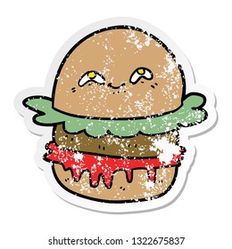 distressed sticker of a cartoon fast food burger