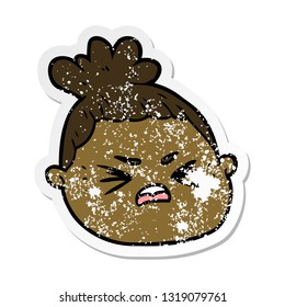distressed sticker of a cartoon female face