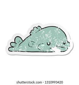 distressed sticker of a cartoon fish