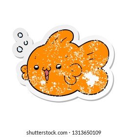 distressed sticker of a cartoon fish