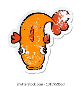 distressed sticker of a cartoon fish