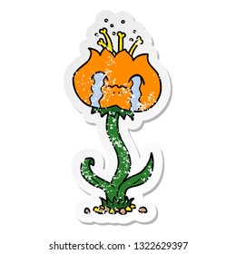 distressed sticker of a cartoon flower crying