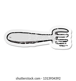 distressed sticker of a cartoon fork