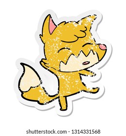 distressed sticker of a cartoon fox