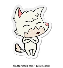 distressed sticker of a cartoon fox