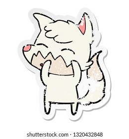distressed sticker of a cartoon fox