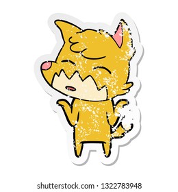 distressed sticker of a cartoon fox