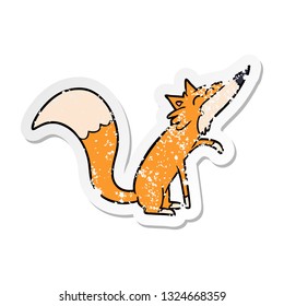 distressed sticker of a cartoon fox