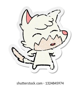 distressed sticker of a cartoon fox