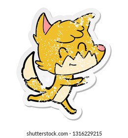 distressed sticker of a cartoon friendly fox