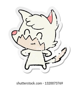 distressed sticker of a cartoon friendly fox