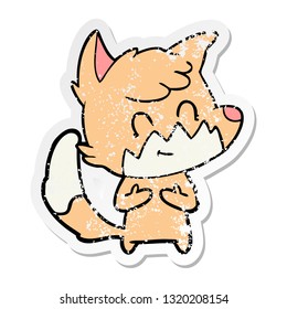 distressed sticker of a cartoon friendly fox