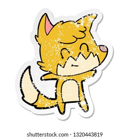 distressed sticker of a cartoon friendly fox