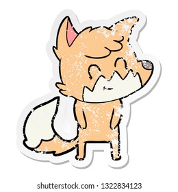 distressed sticker of a cartoon friendly fox