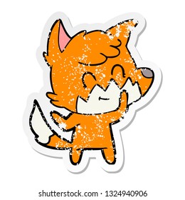distressed sticker of a cartoon friendly fox