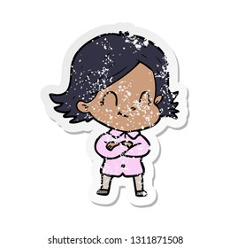 distressed sticker of a cartoon friendly girl