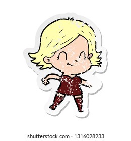 distressed sticker of a cartoon friendly girl