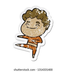 distressed sticker of a cartoon friendly man