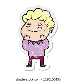 distressed sticker of a cartoon friendly man