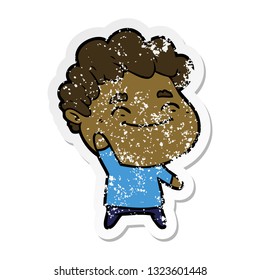distressed sticker of a cartoon friendly man