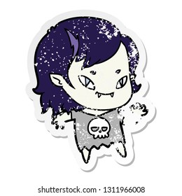 distressed sticker of a cartoon friendly vampire girl waving