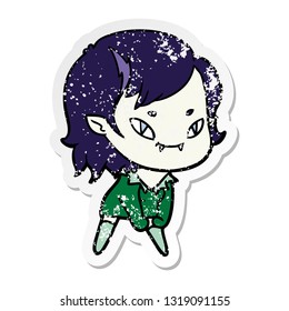 distressed sticker of a cartoon friendly vampire girl