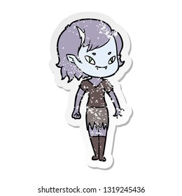 distressed sticker of a cartoon friendly vampire girl