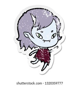 distressed sticker of a cartoon friendly vampire girl running