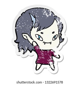 distressed sticker of a cartoon friendly vampire girl