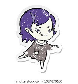 distressed sticker of a cartoon friendly vampire girl