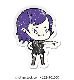 distressed sticker of a cartoon friendly vampire girl