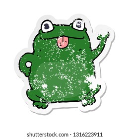 distressed sticker of a cartoon frog