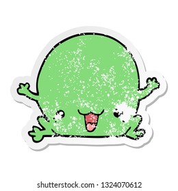 distressed sticker of a cartoon frog