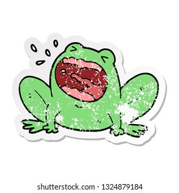 distressed sticker of a cartoon frog shouting
