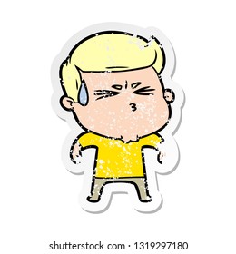 distressed sticker of a cartoon frustrated man