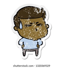 distressed sticker of a cartoon frustrated man