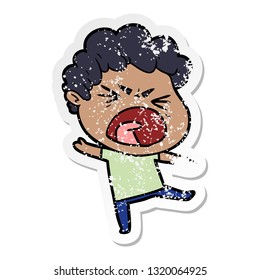distressed sticker of a cartoon furious man