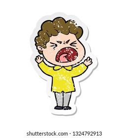 distressed sticker of a cartoon furious man
